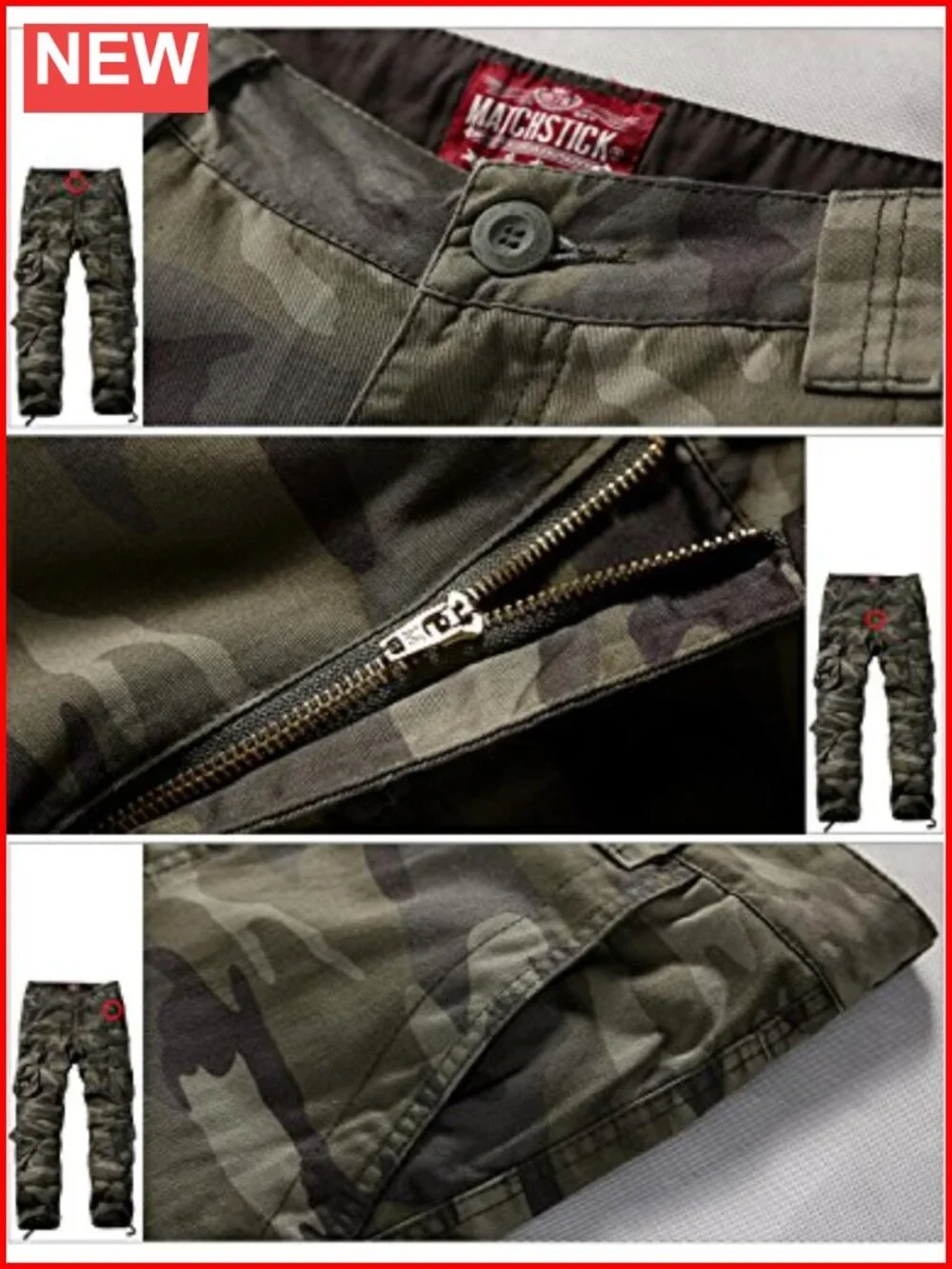 Men's Cotton Cargo Pants with Straight Leg & 8 Pockets